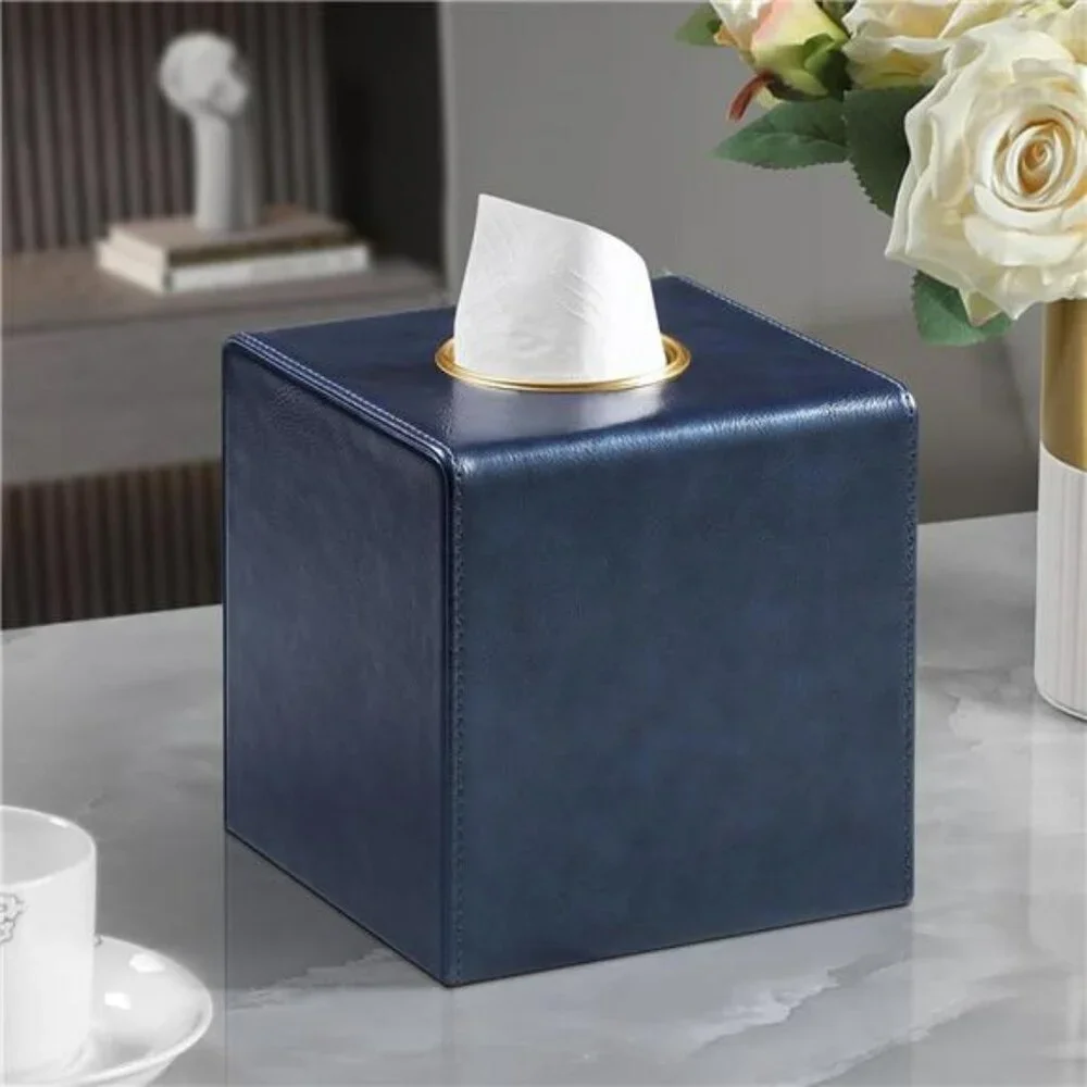 Square leather tissue box cover decorative waterproof tissue holder for home off